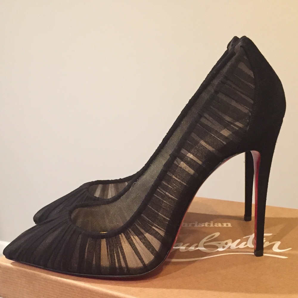 Christian Louboutin Follies Draperia Black Suede/Chiffon Heels Sz. 37 - Picture 3 of 8